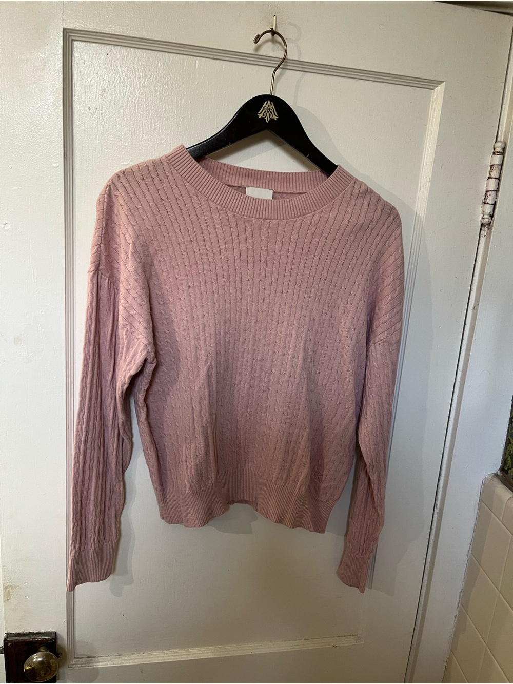 Calvin Klein Pink Cable Knit Ribbed Crewneck Pullover Sweater Size Large EUC